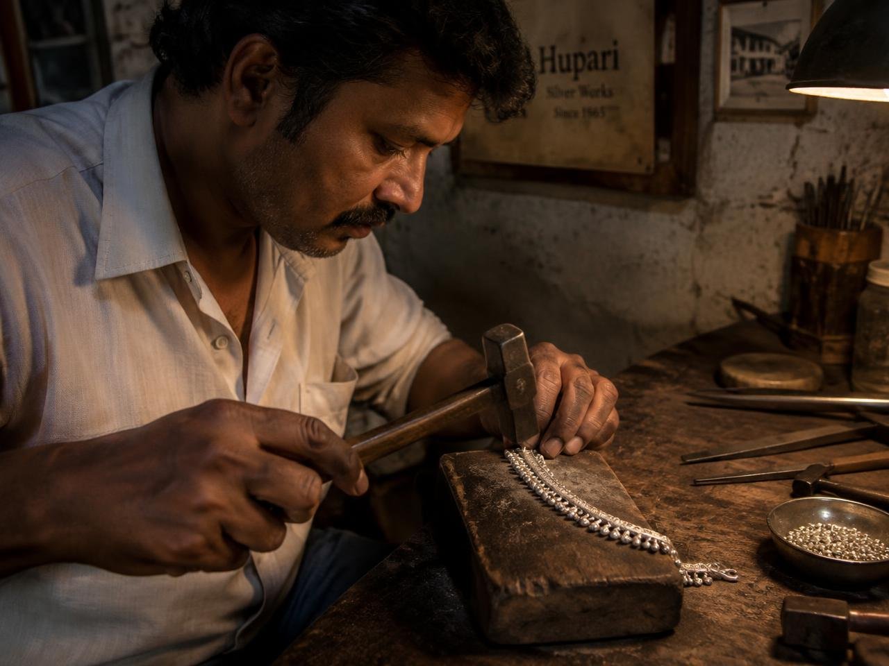 Silversmith crafting an anklet